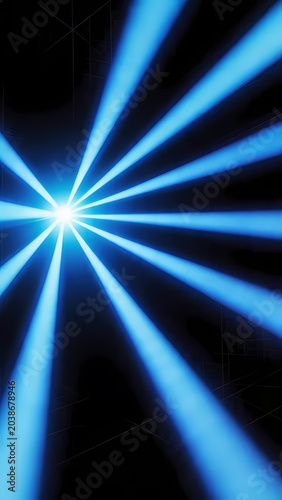 Bright blue light radiating in darkness