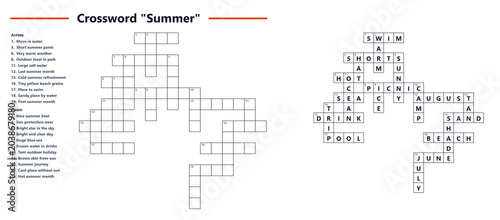 Photos Summer crossword puzzle template with clues for wordplay