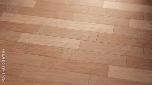 Wood Flooring Installation 3d animation. Installation of wooden laminate flooring in a modern empty room. Home renovation, interior construction, and flooring installation concepts