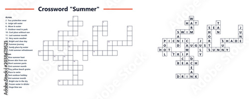 Photos Crossword puzzle titled Summer with clues and empty grid