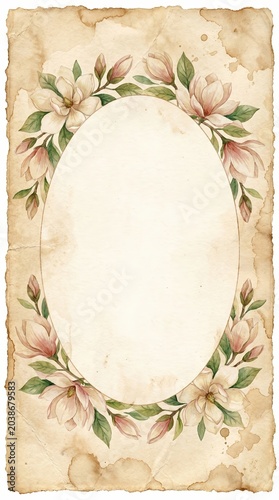 junk journal watercolor paper, Vintage Watercolor Journal, Elegant Magnolia Watercolor Decorative Clipart Border