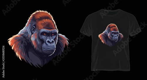 Gorilla head on black tshirt.