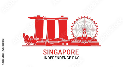 Singapore Independence Day Celebration Vector Skyline Illustration