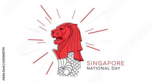 Singapore National Day Celebration with Merlion Landmark Vector