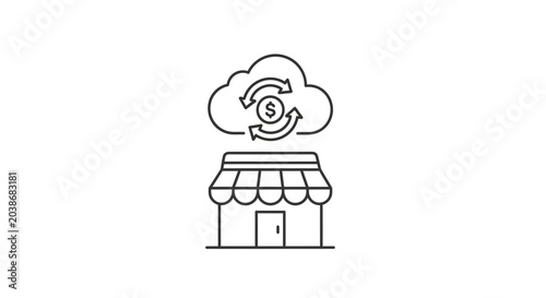 Shop icon with cloud and dollar sign exchange symbol