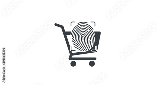 Shopping cart icon with fingerprint scanner for secure checkout