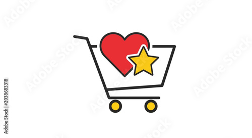 Shopping cart icon with red heart and yellow star