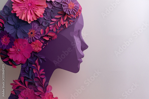 International Women's Day Celebration with Artistic Floral Silhouette Highlighting Feminine Beauty and