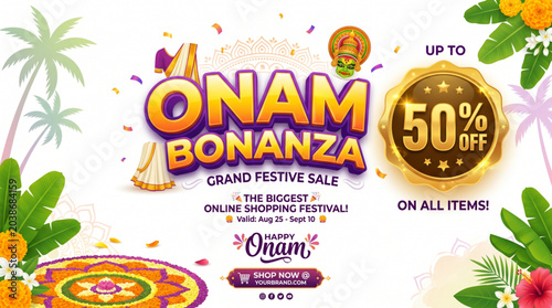 Onam Bonanza Shopping Campaign with Festive Pookalam Decor and Kerala Cultural Sale Promotion