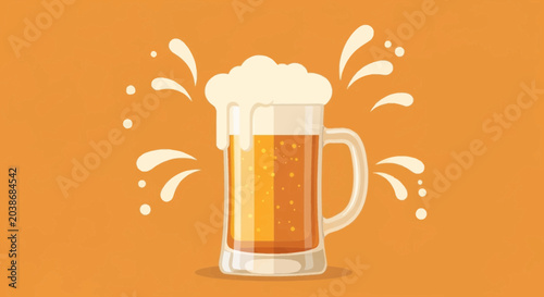 Refreshing Beer Glass Illustration with Foam Splash