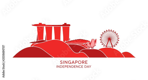 Photography Singapore Independence Day Red Silhouette Skyline Illustration