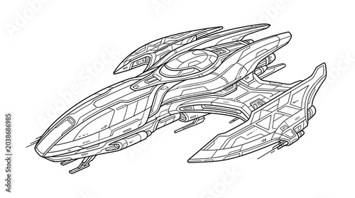 Tableau sur toile Futuristic spaceship outline drawing science fiction concept art.