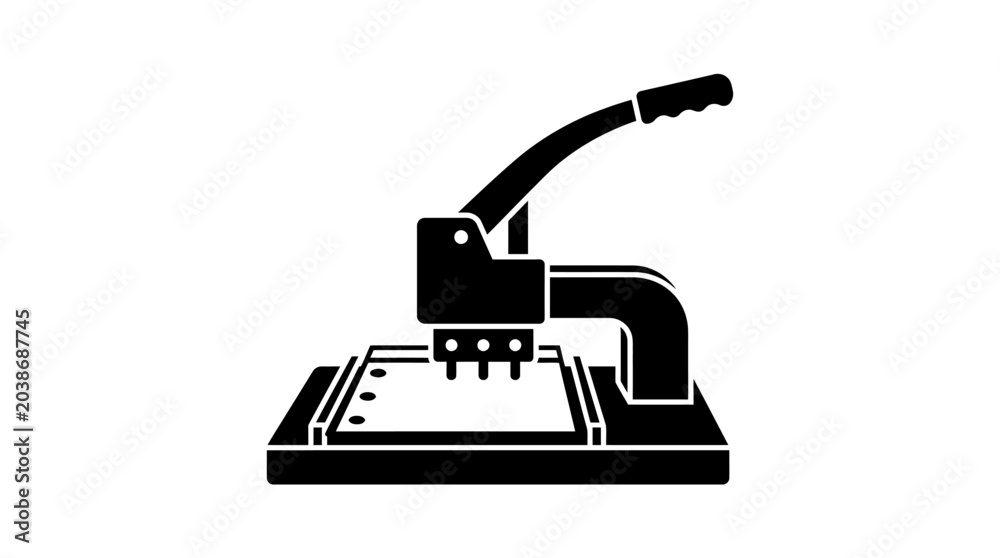 Fototapeta premium Silhouette of a Heavy Duty Hole Punching Machine on White.