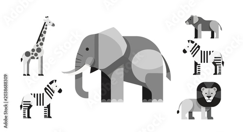 Canvas Print Minimalist Geometric African Animals Vector Set