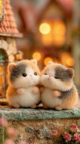 Tiny fluffy kittens with sleepy expressions in warm dreamy atmosphere cute pet video.