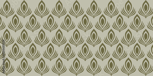 Фотография Seamless pattern with red bird pattern dark green color, soft green background wisps of organic geometric shapes, stylish wallpaper for cards, invitations, branding, banners, covers