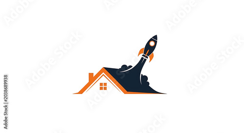 House with rocket launching concept logo
