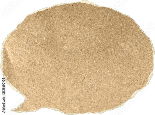 Speech bubble torn out of craft paper. Oval speech bubble made by craft paper or cardboard texture with realistic textured edges. Crumpled empty communication bubble