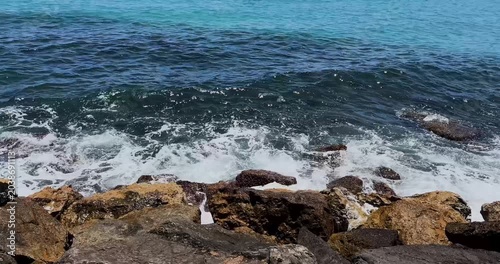 Blue sea waves on the rocks