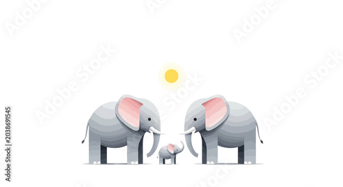 Fotografie Family of African Elephants Illustration with Parents and Baby