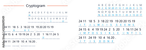 Tableau sur toile Cryptogram with letter substitutions and corresponding values