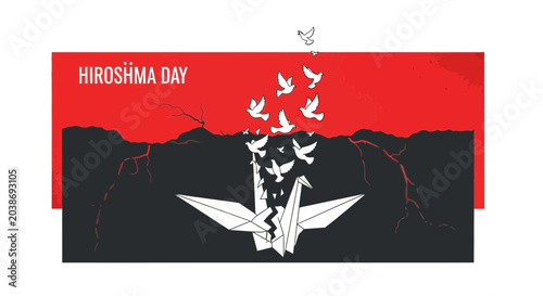 Foto Hiroshima Day Memorial Design with Origami Crane and Doves