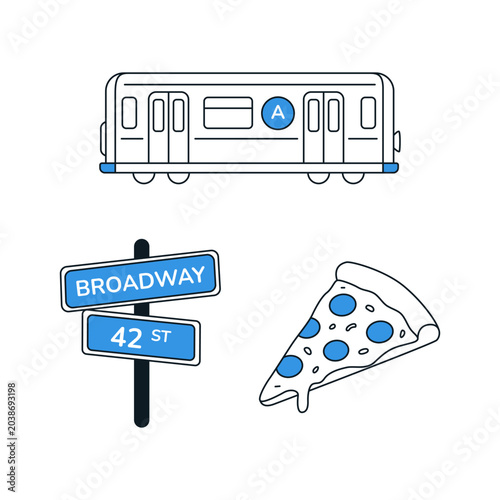 New York City Urban Elements and Food Vector Set