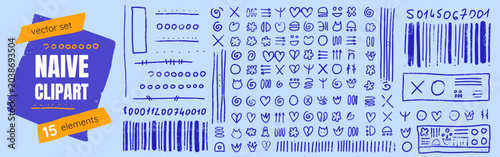 Foto Crayon doodle, scribble in naive kid set with sketch outline hearts