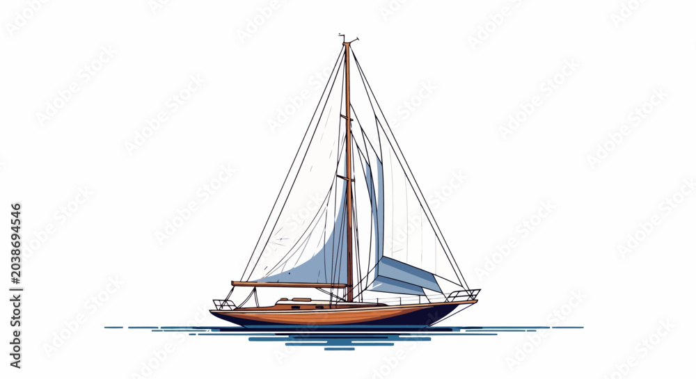 Fototapeta premium Illustration of a Sailboat on the Water with White Background.
