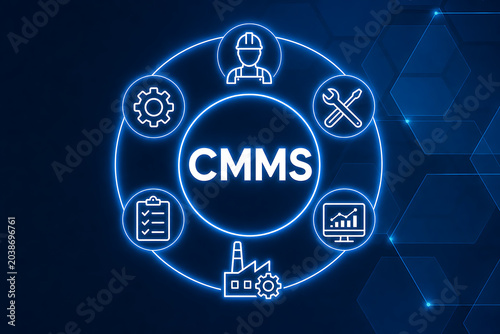 CMMS computerized maintenance management system concept, software solution designed to streamline and optimize the management of maintenance activities