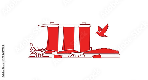Minimalist Singapore Skyline Illustration with Marina Bay Sands