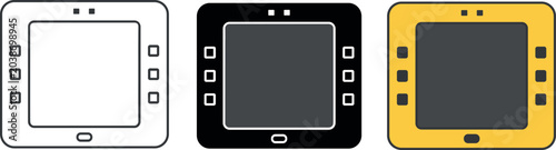 Foto Electronic book reader vector icon set with outline silhouette and yellow colore
