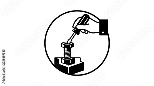 Canvastavla Hand using screwdriver to tighten bolt on industrial machinery.