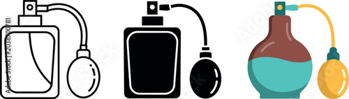 Bild auf Leinwand Vintage perfume bottle vector icon set featuring luxury fragrance spray pump in