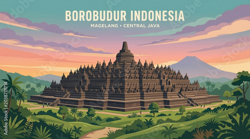 Borobudur Temple Indonesia Magelang Vector Illustration