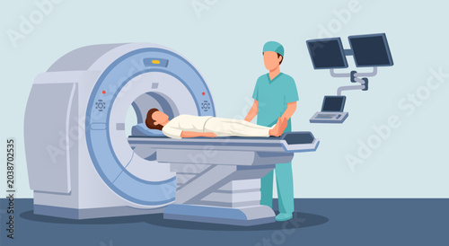 Bild auf Leinwand Medical MRI scan procedure vector illustration of patient undergoing a diagnosti