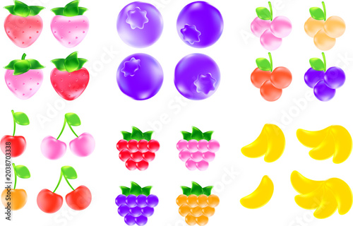 Tableau sur toile Cute 3d fruit jelly candy set, juicy transparent gummy, isolated icon, chewy vitamins sweets transparent background