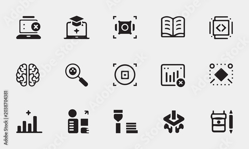 Set of modern flat style technology and education interface icons with interface