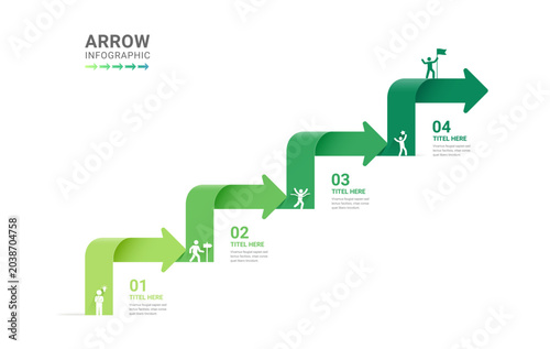 Infographic Staircase Step Business Growth timeline with 4 Step Arrow Process and Concepts for Success Diagram Background