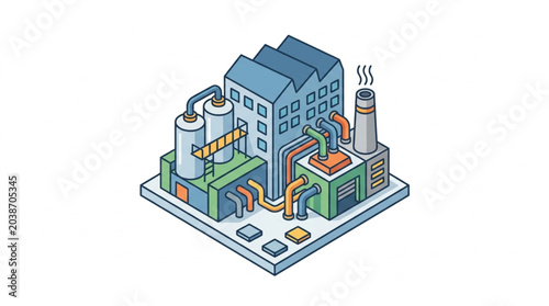 Tableau sur toile Isometric factory building with pipes and smokestack illustration
