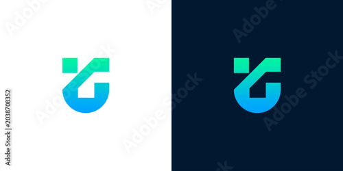 Obraz na plátne Modern abstract logo design with gradient blue and green on white and dark backg