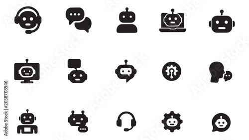 Artificial Intelligence Chatbot and Virtual Assistant Icons Set