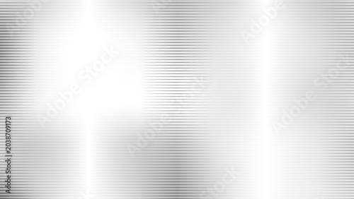 Fotografie A metallic linear pattern defines this abstract vector background, featuring horizontal gray lines that fade into a bright white central glow for a clean industrial look