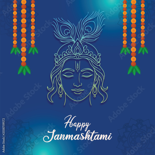 JANMASTAMI BACKGROUND WITH KRISHNA AND BUTTER POT