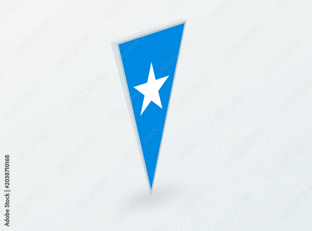 Obraz premium 3D Flag of Somalia in Triangular Pin Shape on Abstract Background