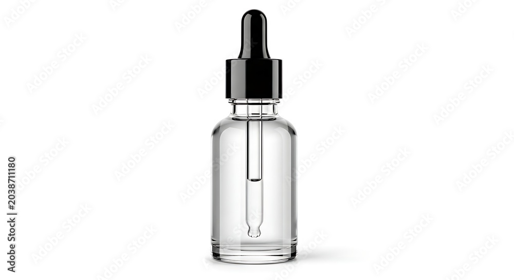 Naklejka premium Dropper bottle stands vertically against a clean white background to showcase premium cosmetic packaging.
