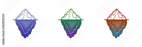 Three colorful iceberg icons in blue green and red gradient