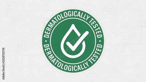 Dermatologically tested, green checkmark logo, skin care symbol, green seal, dermatology approved
