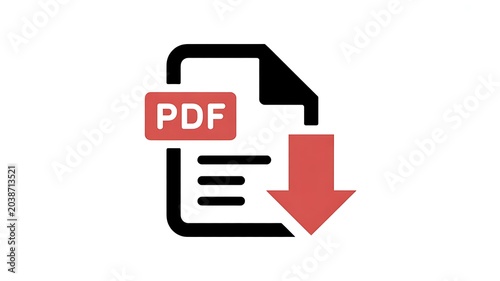 PDF download icon, document symbol, file transfer sign, digital paper