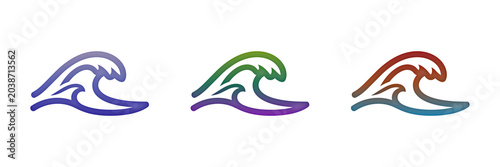 Three colorful ocean wave icons with gradient design